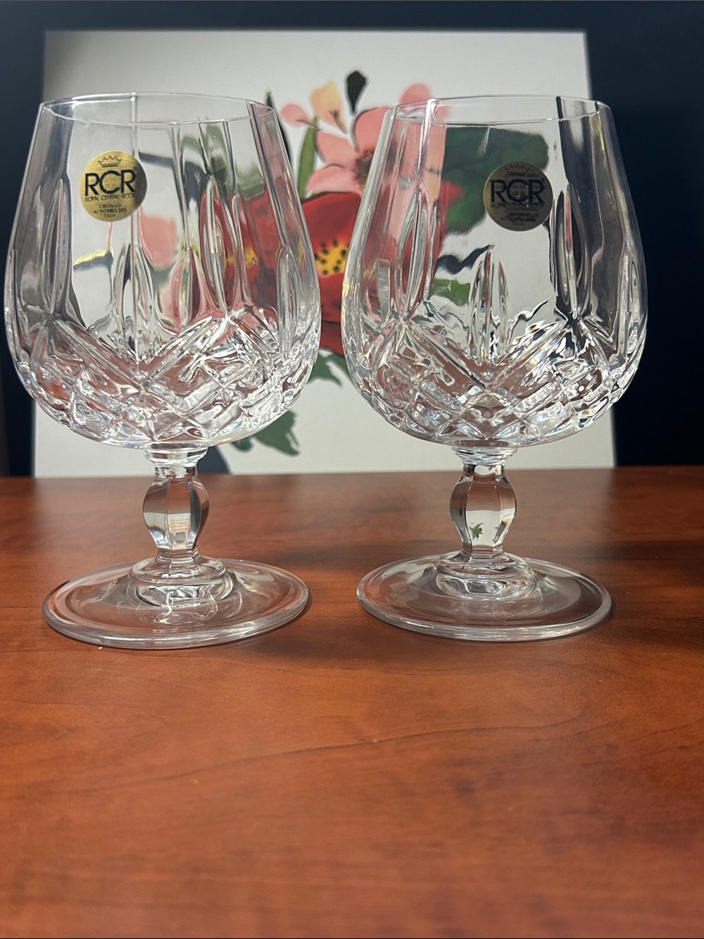 Royal Crystal Rock (RCR) Clear Cut Brandy Glasses - Set of 2 Made in Italy